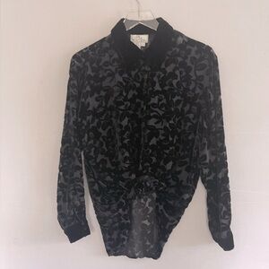 Vintage 90s Silk/Rayon Velvet Sheer Floral Button Up Blouse